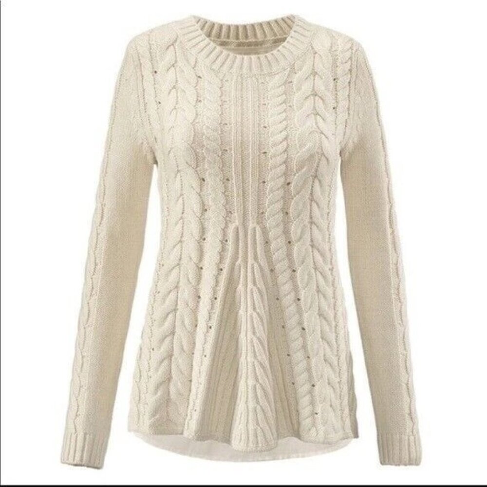 Cabi Lace up Cable Knit Sweater, # 3157, Size Small